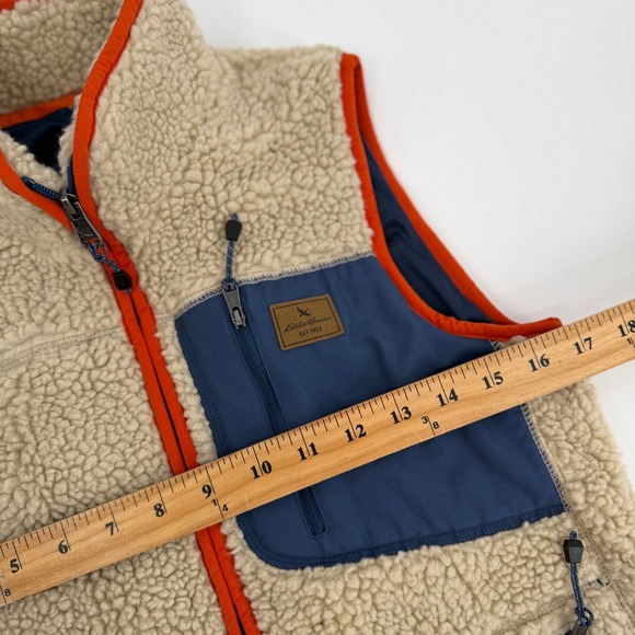 Eddie Bauer Womens XS Sherpa Fleece Vest Cream Orange Blue Full Zip 23802688 - Picture 7 of 8